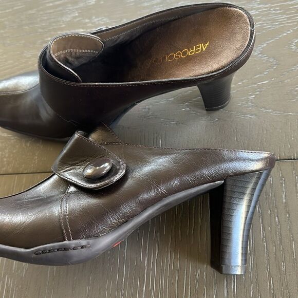 AEROSOLES Women’s Slip-On Mules Brown Faux Leather Pumps Square Toe Size 9M EUC - Picture 3 of 12